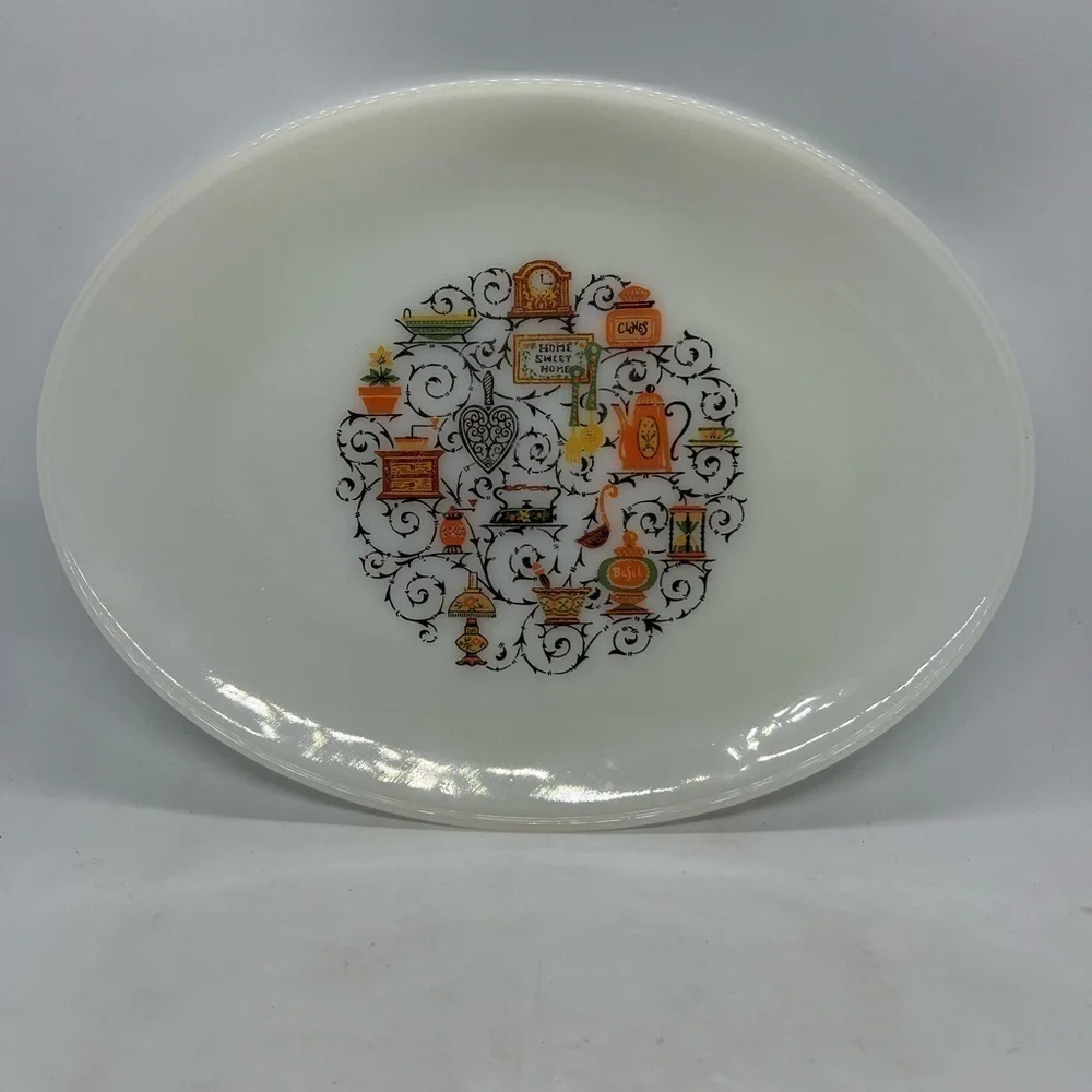Vntg Anchor Hocking Homestead Home Sweet Home Serving Platter & Serving Bowl